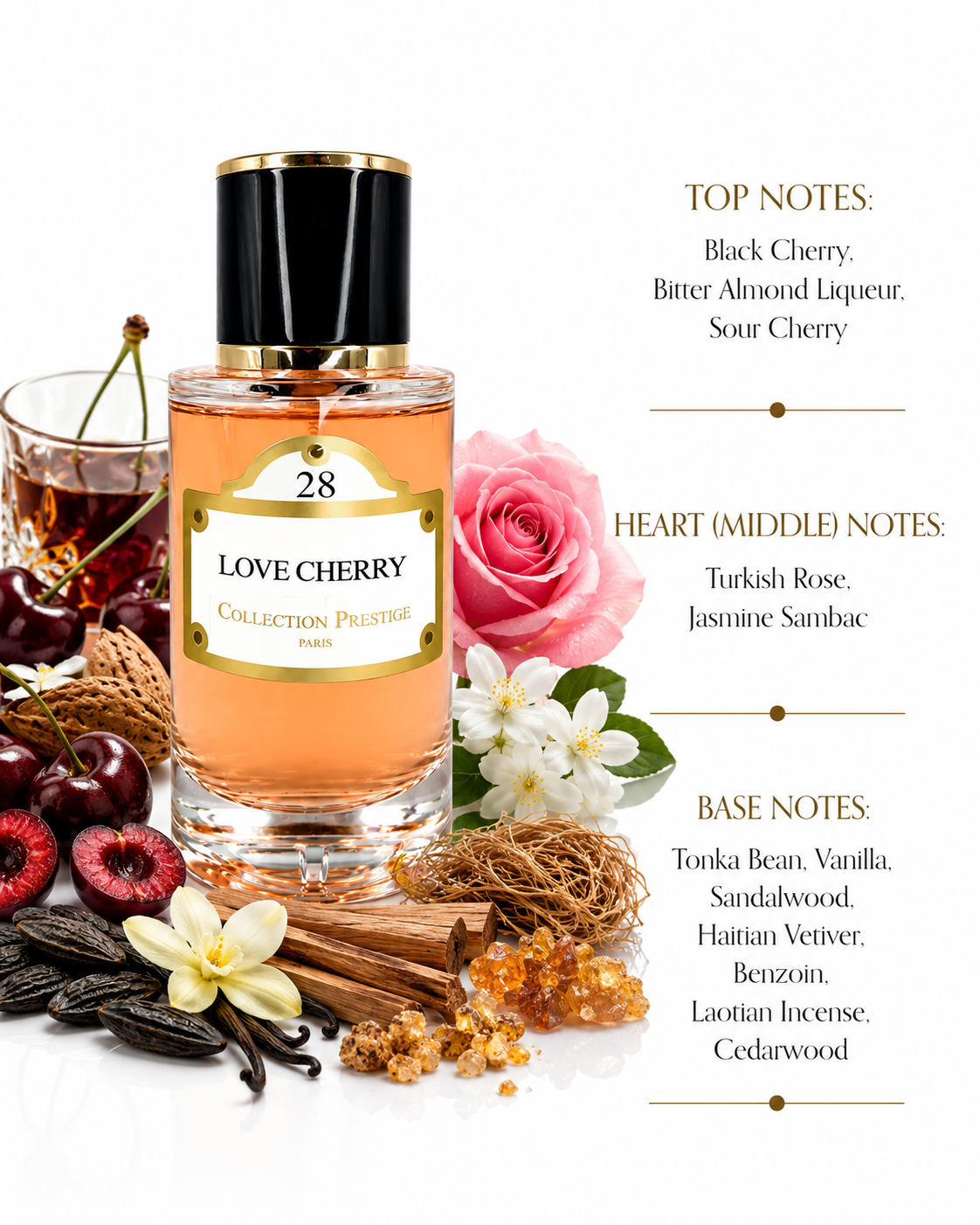 Collection Prestige Love Cherry with black cherry, Turkish rose, vanilla and sandalwood notes