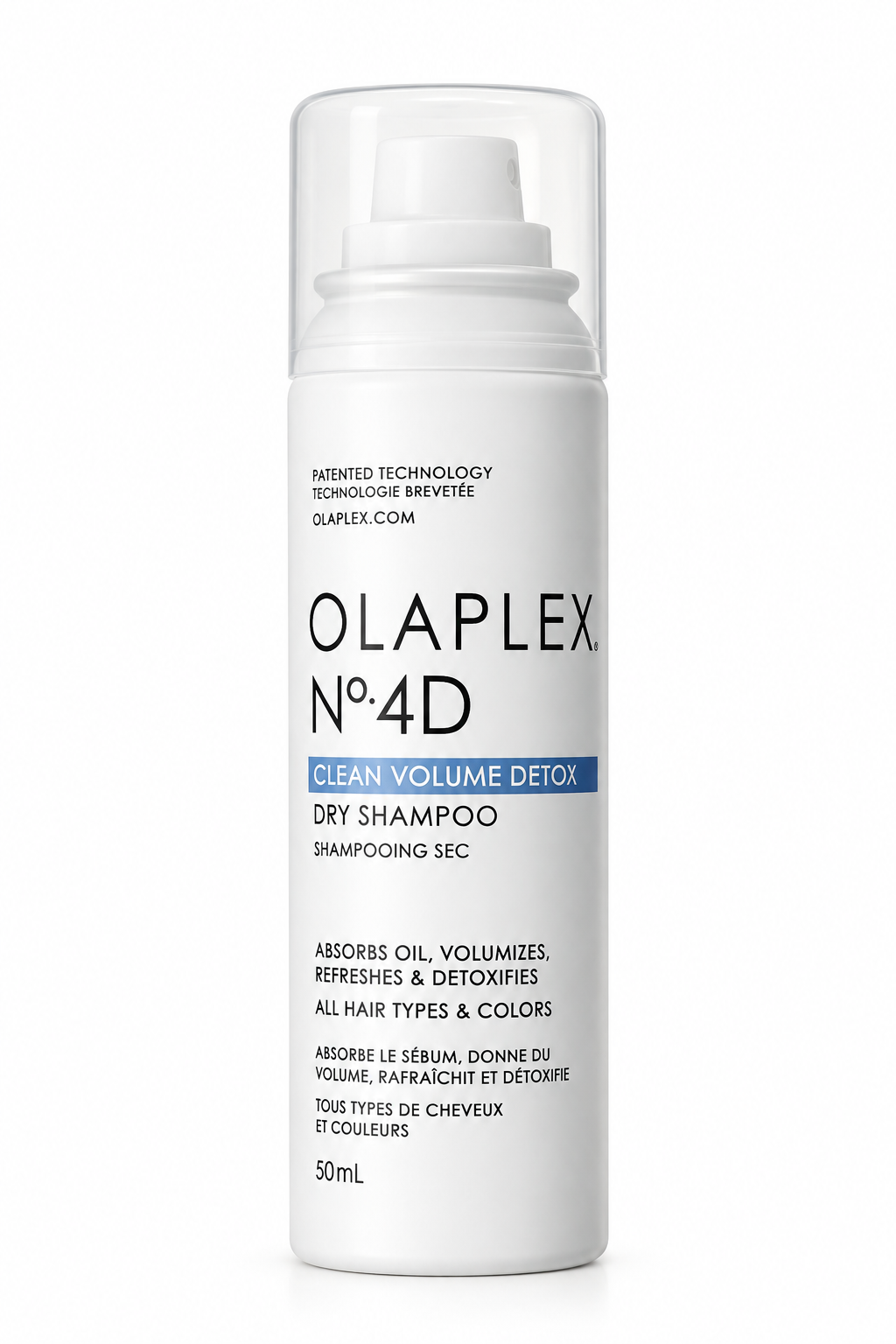 OLAPLEX No.4D Clean Volume Detox Dry Shampoo 50ml, a lightweight dry shampoo for all hair types and colors designed to absorb excess oil, refresh hair, add volume and leave it feeling clean.